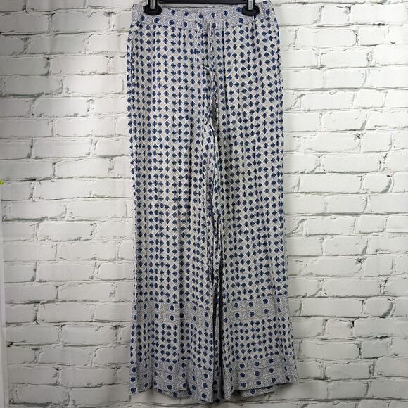 H&M loose flowy pants blue white and blue straight leg size 8 - Picture 3 of 6